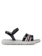 Buty dla dziewczynek - Tommy Hilfiger Sandały Stripes Velcro T4A2-32771-1372 S Granatowy - miniaturka - grafika 1