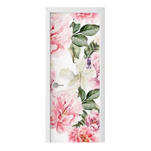 Naklejka na drzwi HOMEPRINT Akwarelowe różowe kwiaty 95x205 cm - Naklejki na ścianę - miniaturka - grafika 1