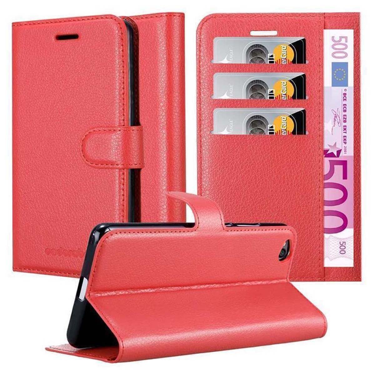 Etui Cadorabo do Xiaomi RedMi GO w kolorze KARMIN RED Etui na telefon komórkowy z magnetycznym zamknięciem, funkcją podstawki i miejscem na kartę Etui Etui ochronne Etui z klapką w stylu książki