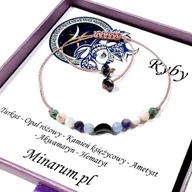 Bransoletki - Bransoletka znak zodiaku Ryby Akwamaryn Turkus Kamień Księżycowy bransoletka z kamieni naturalnych - miniaturka - grafika 1