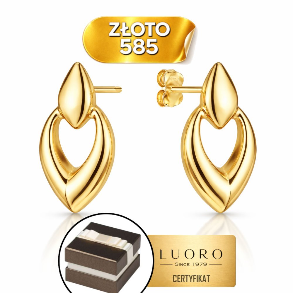 KOLCZYKI ZŁOTE 585 14K ŁEZKA PEŁNA I Z WYCIĘCIEM 21 MM ELEGANCKIE