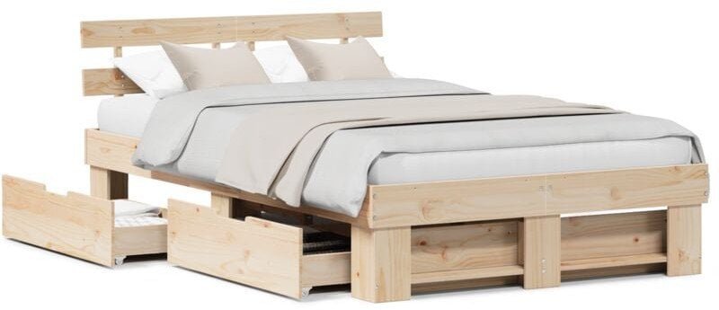 vidaXL Rama łóżka z szufladami 140x190 cm z litego drewna sosnowego