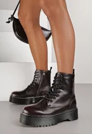 Botki damskie - Bordowe Botki Workery na Platformie Xulia - miniaturka - grafika 1