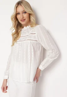Biała Bluzka Bawełniana w Stylu Boho z Ażurową Koronką Wistalia - Bluzki damskie - miniaturka - grafika 1