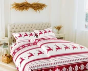 Pościel - Pościel flanelowa 160x200 renifery śnieżynki pasy biała czerwona świąteczna Xmass - miniaturka - grafika 1