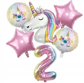 Urodziny dziecka - Balon Foliowy na Hel Zestaw na 2 URODZINY - JEDNOROŻEC - 6szt - miniaturka - grafika 1