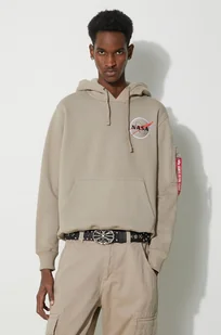 Alpha Industries bluza NASA Orbit Hoody męska kolor beżowy z kapturem z aplikacją 146339 - Bluzy męskie - miniaturka - grafika 1