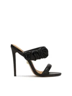 Klapki i japonki damskie - Eleganckie czarne klapki z różami na wysokiej szpilce - 40 - miniaturka - grafika 1