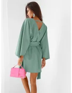 Sukienki - WP sukienka mini z przekładanym dekoltem - szałwiowa - miniaturka - grafika 1