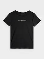 Koszulki sportowe damskie - Damski t-shirt z nadrukiem 4F 4FRAW24TTSHF2584 - czarny - miniaturka - grafika 1