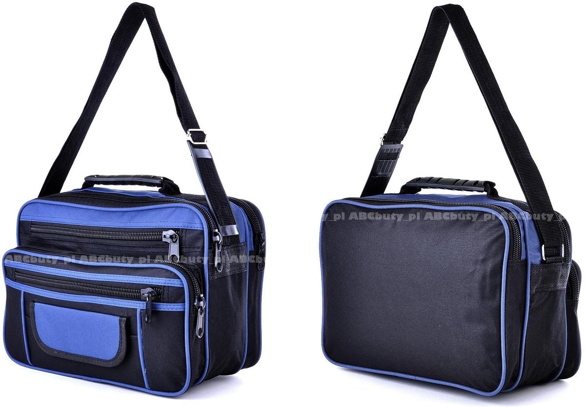 CZARNA GRANATOWA MATERIAŁOWA DUŻA TORBA MĘSKA NA RAMIĘ DOKUMENTY A4 KODURA