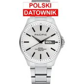 Zegarki męskie - Pacific SMB-1075D-01 srebrny męski zegarek z polskim datownikiem i wodoszczelnością 100M - miniaturka - grafika 1