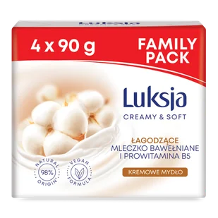Oczyszczające mydło w kostce z mleczkiem bawełnianym Luksja 4x 90 g - Mydła - miniaturka - grafika 1