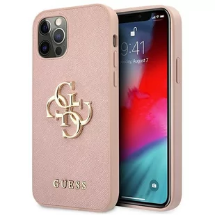 Guess Saffiano 4G Big Metal Logo - Etui iPhone 12 / iPhone 12 Pro różowy - Etui i futerały do telefonów - miniaturka - grafika 1