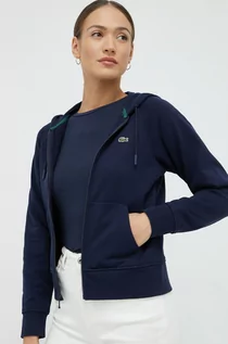 Bluzy damskie - Lacoste bluza damska kolor granatowy z kapturem gładka - grafika 1