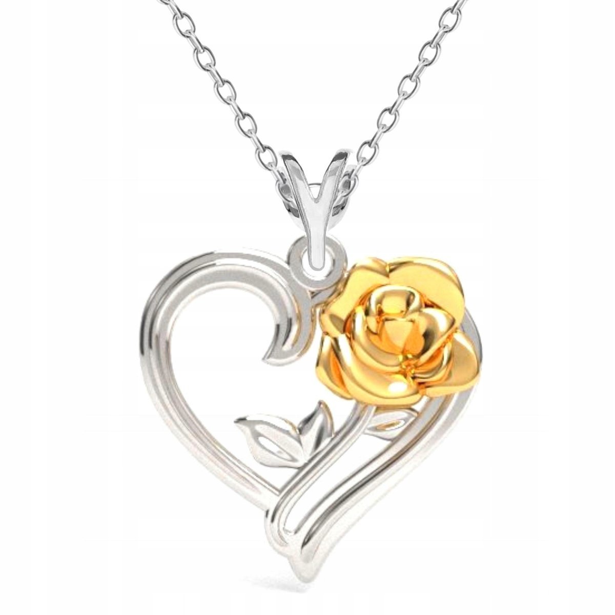 Naszyjnik Srebrny Serce Złocona Róża Różyczka Serduszko Kwiat SREBRO 925