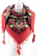 Apaszki i szaliki damskie - WIELOKOLOROWA CHUSTA APASZKA Z FRĘDZLAMI ETNO - miniaturka - grafika 1
