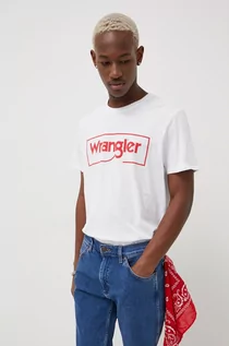 Koszulki męskie - Wrangler t-shirt bawełniany kolor biały z nadrukiem - grafika 1