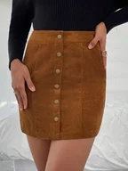 Spódnice - Shein Spódnica Sztruksowa Brązowa Mini 36 V3f - miniaturka - grafika 1