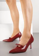 Czółenka - Bordowe Czółenka Vices na Szpilce ze Skórzaną Wkładką Ozdobione Kokardą Rileira - miniaturka - grafika 1