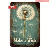 Rękodzieło - TEMU 2D Płaski, 1szt. Vintage Miedziany Życzeń z Mniszkiem - 8x12 Cali Żelazny z Rustykalnym Niebieskim Tłem, Tekst "Urodz Przez Życzenie" - miniaturka - grafika 1