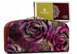 Duży, pojemny portfel ze skóry naturalnej z kwiatowym wzorem — Peterson - Portfele - miniaturka - grafika 1