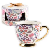 Filiżanki - Porcelanowa filiżanka w kwiaty ze złotym uchem w opakowaniu prezentowym 440 ml - miniaturka - grafika 1