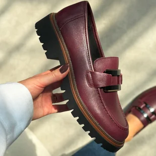 Bordowe skórzane mokasyny damskie Sergio Leone 25166 - Mokasyny damskie - miniaturka - grafika 1