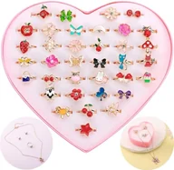 Biżuteria dla dzieci - ZESTAW PIERŚCIONKÓW DLA DZIEWCZYNKI BIŻUTERIA REGULOWANE W ETUI +ŁAŃCUSZEK - miniaturka - grafika 1