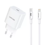 Ładowarki do telefonów - Vipfan Ładowarka sieciowa E04, USB-C, 20W, QC 3.0 + kabel Lightning (biała) - miniaturka - grafika 1