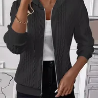 Kurtki damskie - TEMU Kurtka Damska Casual z Kapturem na Zamek – Długi Rękaw, Elastyczne Mankiety i Sznurek w Kapturze, Jednokolorowa Wielofunkcyjna Kurtka na - miniaturka - grafika 1