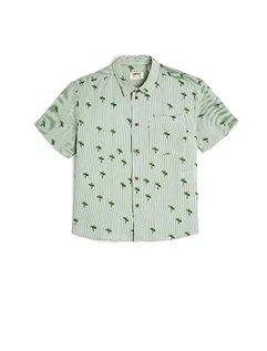 Paski - Koton Koszulka Boys's Short Sleeve Palm Printed One Pocket Detail Shirt, Biały pasek (0s0), 11-12 Lat - grafika 1