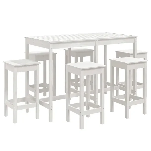 Zestaw mebli barowych z litego drewna sosnowego, biały, stolik 159,5x82,5x