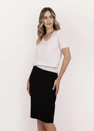 Swetry damskie - Dzianinowy t-shirt z krótkim rękawem - SWE344 ecru MKM - miniaturka - grafika 1