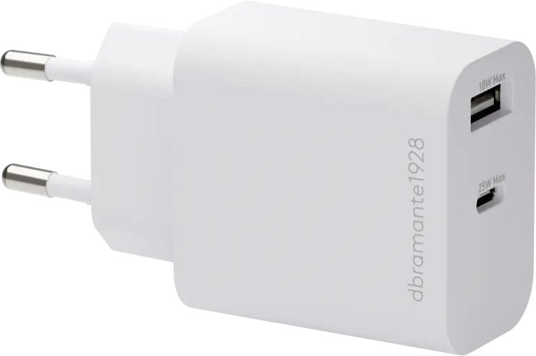 Zasilacz do laptopa dbramante re-charge - Zasilacz - 25 Watt - 2 wyjścia 24 pin USB-C, USB - biały CH25EUWH7244