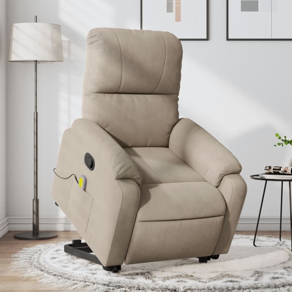 vidaXL vidaXL Podnoszony fotel masujący, rozkładany, taupe, mikrofibra
