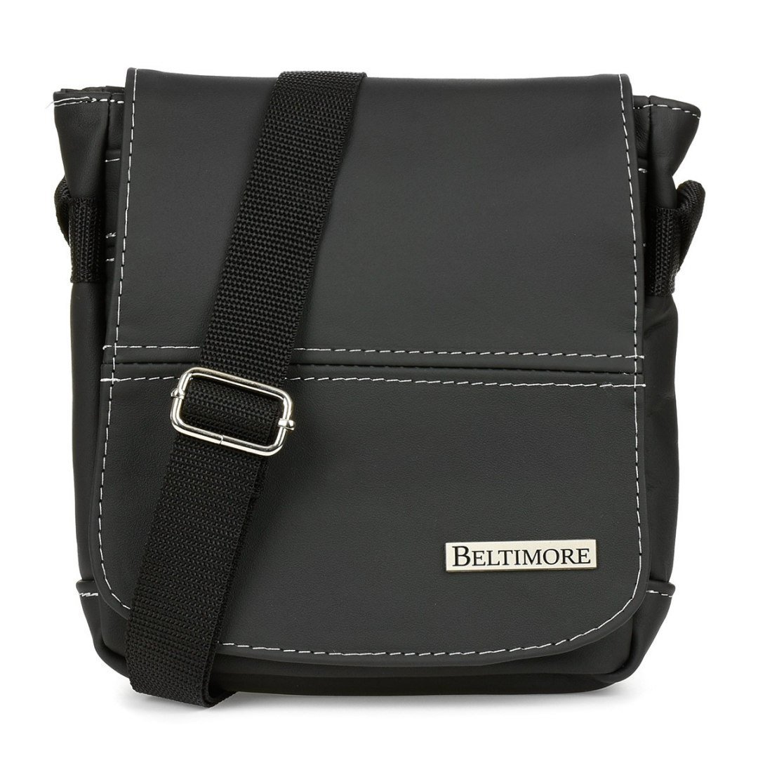 Czarno-biała mała męska torba z klapą skóra naturalna beltimore F20 czarny