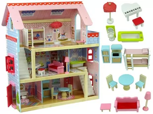 Import LEANToys Domek Drewniany Marika Otwierane Okna Trzy Piętra Balkon Mebelki 9478 - Domki dla lalek - miniaturka - grafika 1