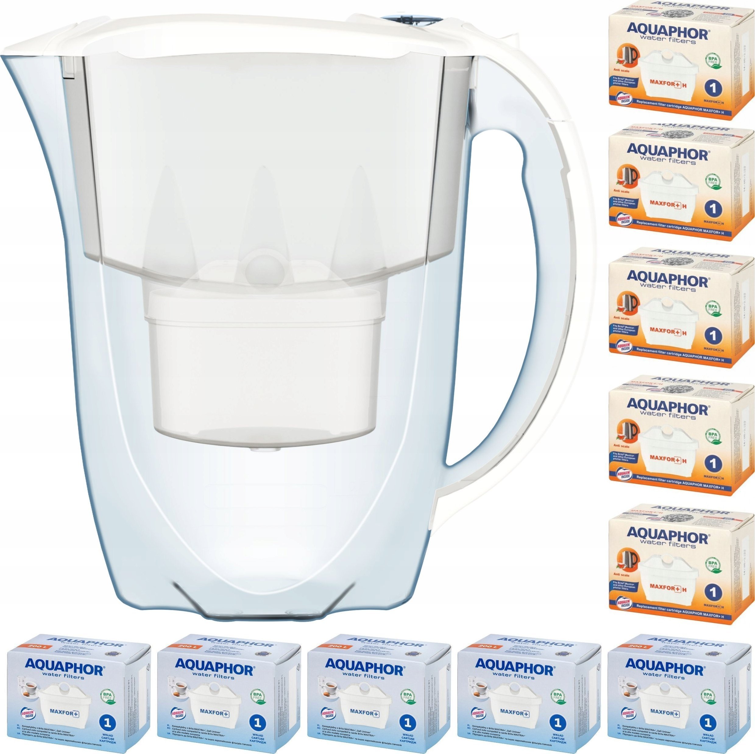 Dzbanek filtrujący Aquaphor Amethyst 2,8 l + 10 wkładów 5 + 5H, biały
