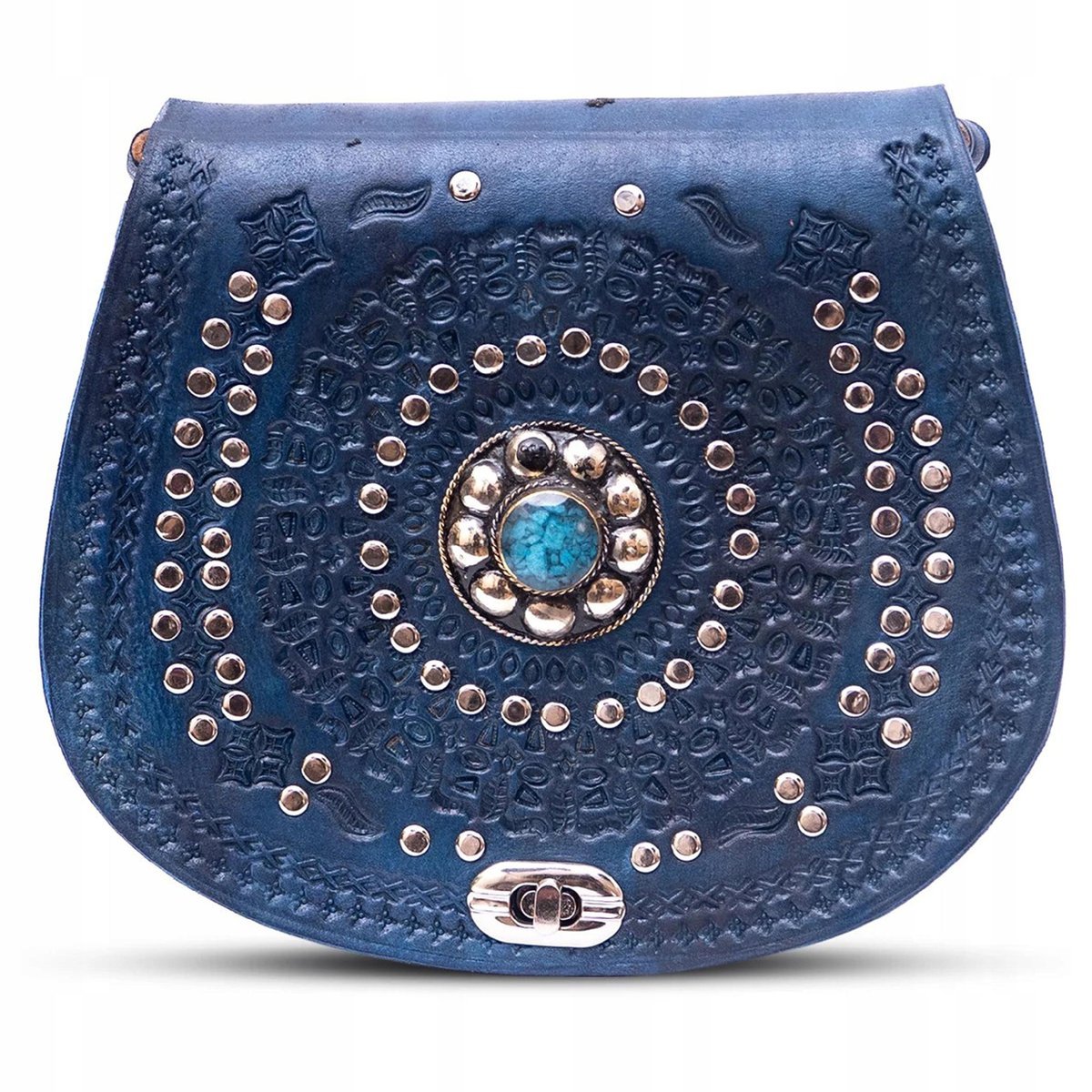 Torebka Damska Listonoszka Na Ramię Skóra Naturalna Z Maroko Tłoczone Wzory