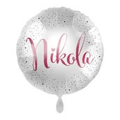 Balony i akcesoria - Balon imienny foliowy Nikola okrągły pakowany 43 cm - miniaturka - grafika 1