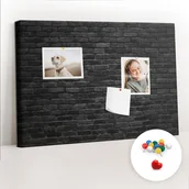 Tablice i flipcharty - Szkolna Tablica korkowa 60x40 cm, Kolorowe Pinezki, wzór Ciemna ściana cegły - miniaturka - grafika 1