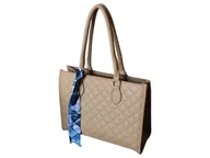 Torebki damskie - Torba Shopper Pikowana Torebka Damska Listonoszka Miejska, Beż Ciemny - miniaturka - grafika 1