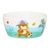 Miseczki i talerzyki dla dzieci - Miseczka porcelanowa dla dzieci miś z piłką 14cm 400ml Eddie niebieski Ambition - miniaturka - grafika 1