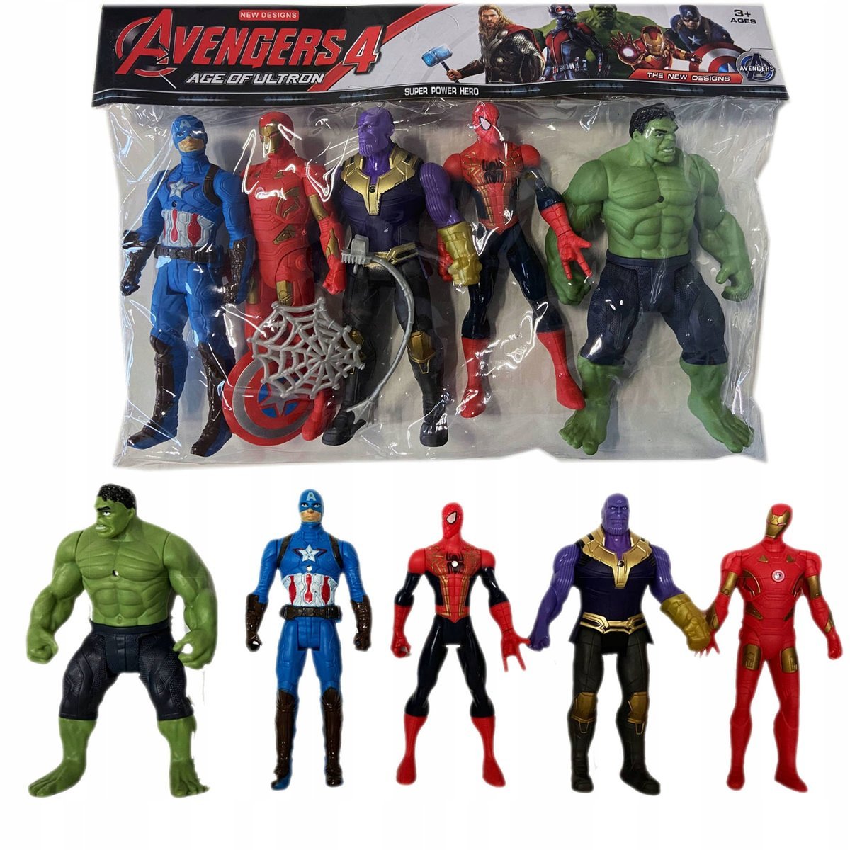 FIGURKI AVENGERS 5 SZTUK SPIDERMAN HULK AMERYKA THANOS IRON MAN FIGURKA