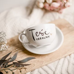 Filiżanka 250 ml ze spodkiem - Teść idealny ZŁOTE SERCE - Filiżanki - miniaturka - grafika 1