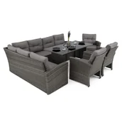 Meble ogrodowe - Zestaw mebli ogrodowych dla 9 osób KRETA Technorattan Szary Poduszki szare - miniaturka - grafika 1