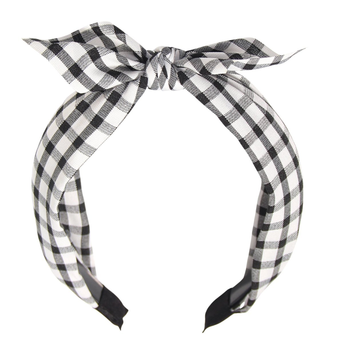 Opaska do Włosów Czarna Biała na Głowę w Kratkę z Kokardą Lekka i Wygodna