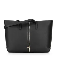 Torebki damskie - Damska shopperka z imitacji skóry w nity czarna - miniaturka - grafika 1