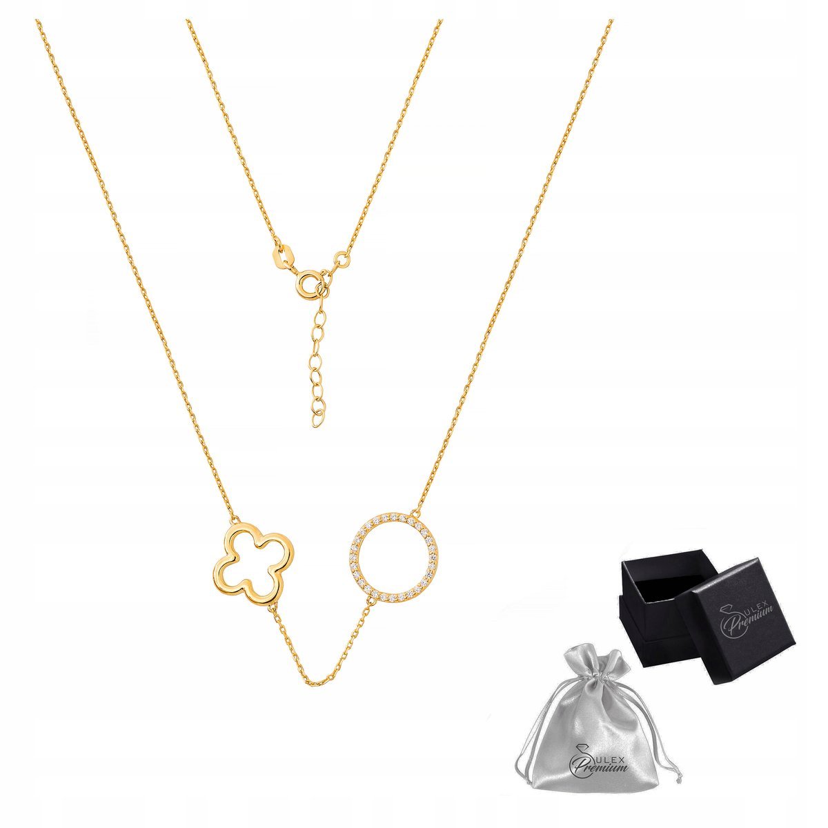 Naszyjnik srebrny pr. 925 Złota Celebrytka Kółeczko-Koniczynka z Cyrkoniami